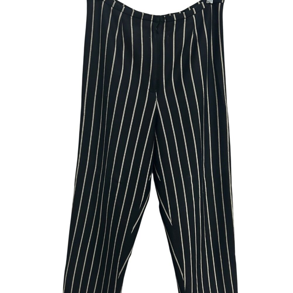 Striped Wide Leg Pants Black White Flat Front Career Work Business Casual